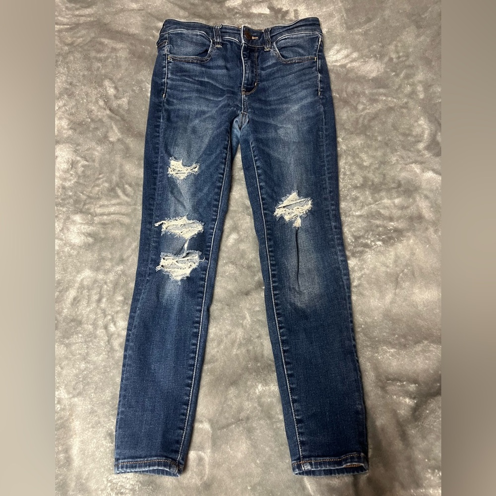 American Eagle Outfitters Distressed Dark Blue Skinny Jeans